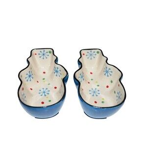 Temptations Mr. Bojingles Snowman Winter Whimsy 8‎ oz Dip Bowl Dish 2pc set